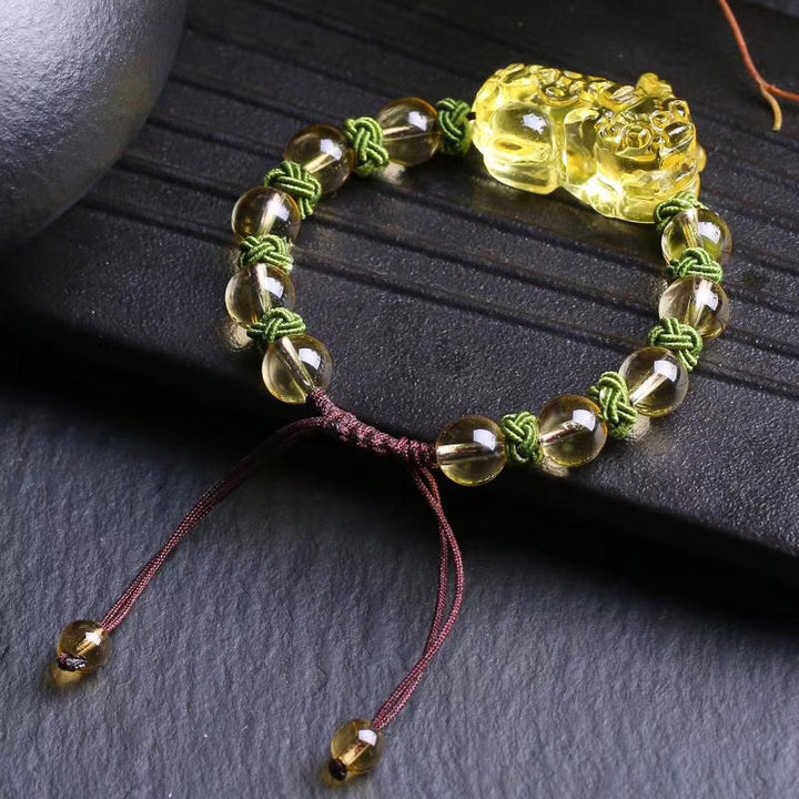 Bracelet de protection de richesse en citrine naturelle Pixiu Buddha Stones