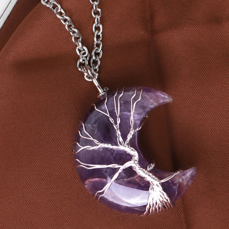 Collier pendentif en cristal de quartz naturel Buddha Stones Moon Tree Of Life Healing Energy - image 2