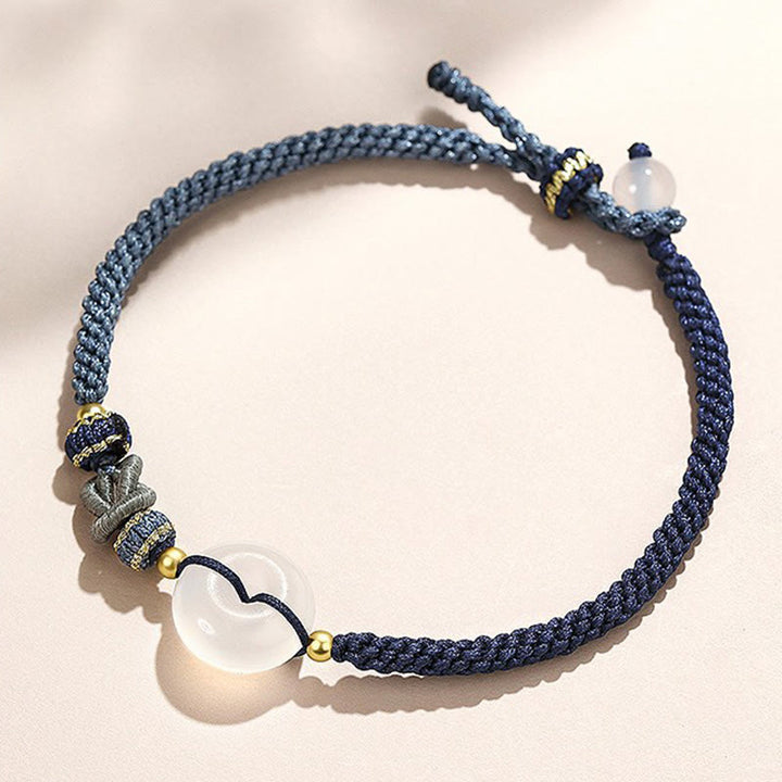 Bracelet en fil tissé fait main en agate blanche avec Buddha Stones et boucle de paix, protection, bonheur et chance