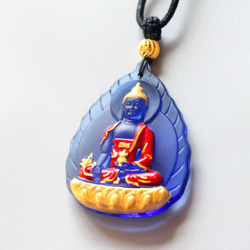 Collier pendentif en cristal de compassion Bouddha Liuli Buddha Stones de médecine du Tibet - Bouddha de la médecine des feuilles - image 4
