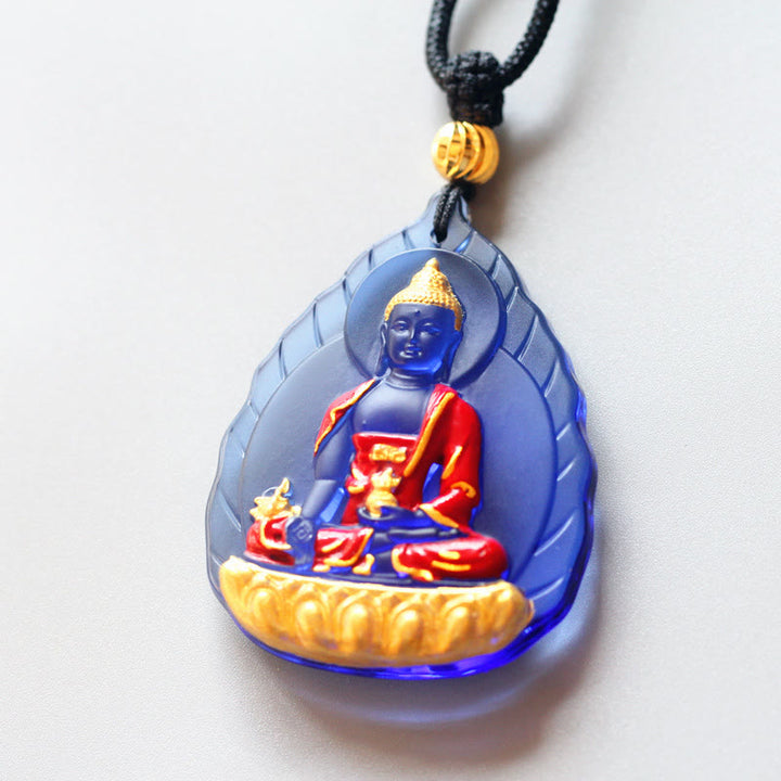 Collier pendentif en cristal de compassion Bouddha Liuli Buddha Stones de médecine du Tibet - Bouddha de la médecine des feuilles - image 4