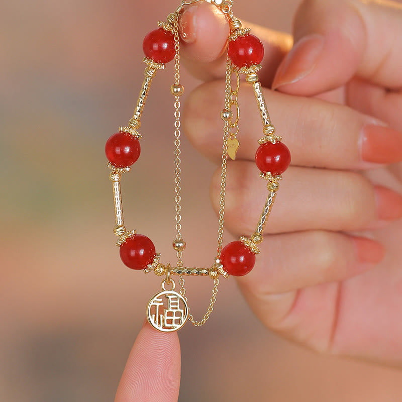Bracelet d'acceptation de soi avec breloque en agate rouge et Buddha Stones Fu