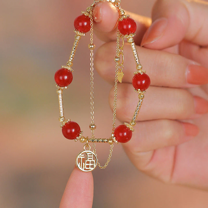 Bracelet d'acceptation de soi avec breloque en agate rouge et Buddha Stones Fu