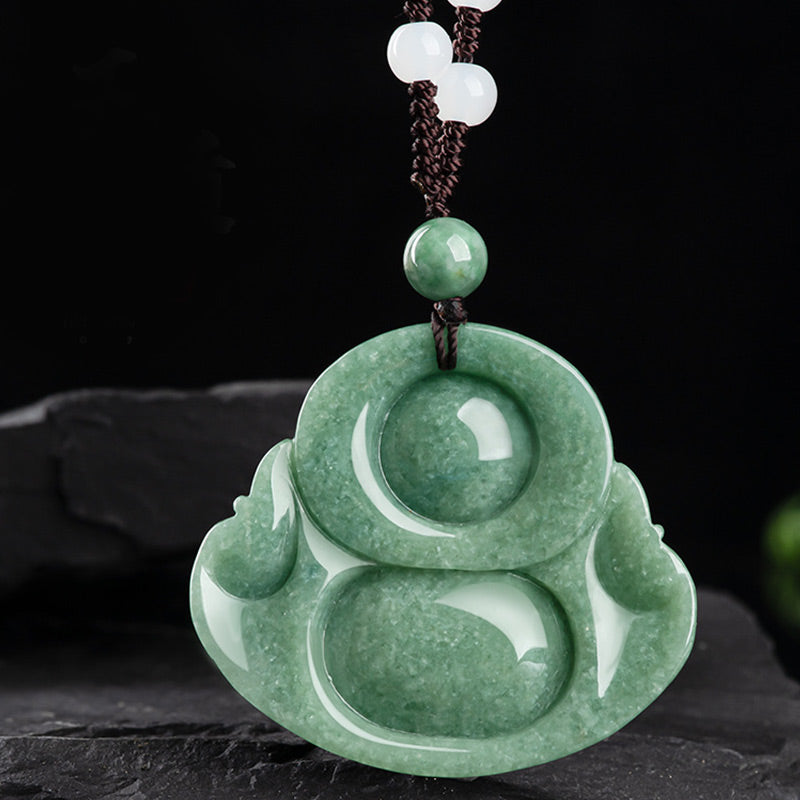 Collier avec pendentif en perles de jade cyan et Bouddha rieur - image 7