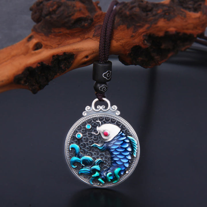Collier pendentif en argent sterling 999 Buddha Stones et poisson Koi porte-bonheur et prospérité - image 5