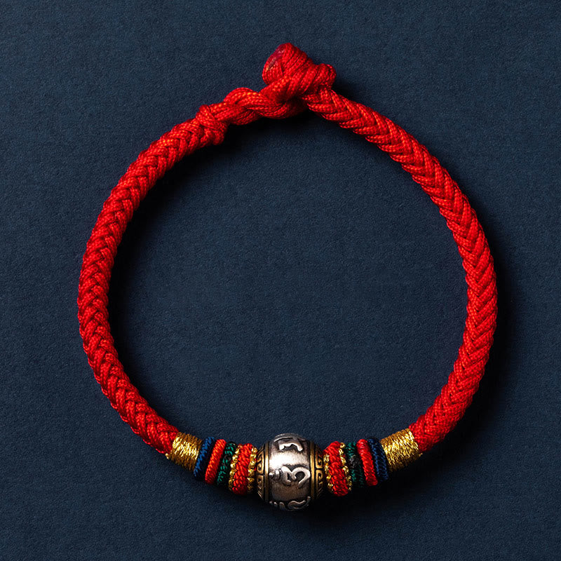 Bracelet tressé en argent sterling 925 fait à la main avec Buddha Stones Om Mani Padme Hum et nœud King Kong