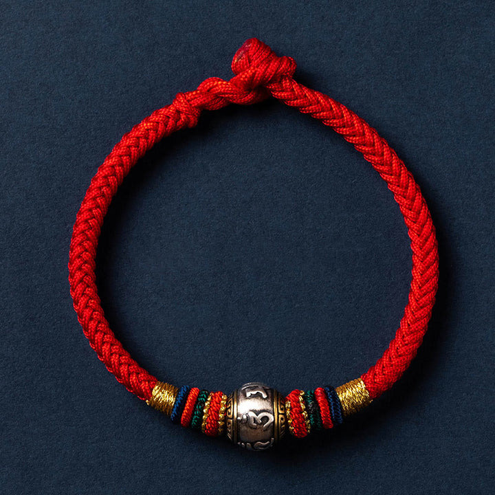 Bracelet tressé en argent sterling 925 fait à la main avec Buddha Stones Om Mani Padme Hum et nœud King Kong