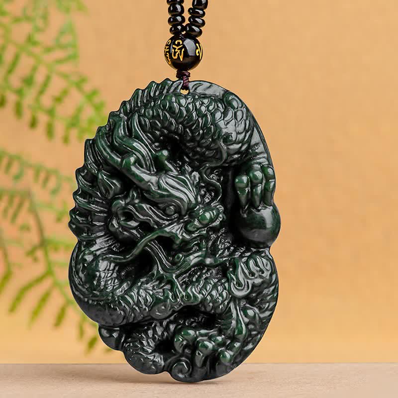 Collier avec pendentif en Buddha Stones Hetian Cyan Jade Dragon Success Harmony - image 2