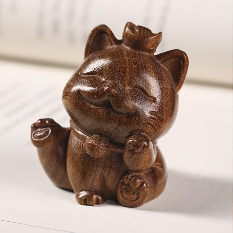 Mini lingot de bois de santal vert en Buddha Stones, chat porte-bonheur sculpté, décorations de bureau pour la paix - image 3