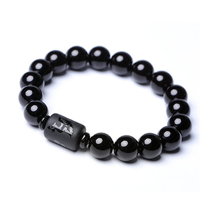 Bracelet Dragon Phénix Obsidienne Noire Purifiant l'Âme Buddha Stones
