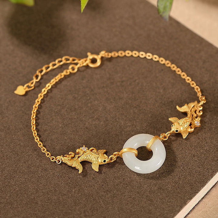 Bracelet de prospérité en jade blanc et poisson koï Buddha Stones