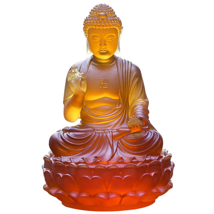 Buddha Stones faites à la main Sakyamuni Bouddha Liuli Pièce d'art en cristal Statue de compassion Décoration d'offrande de bureau à domicile