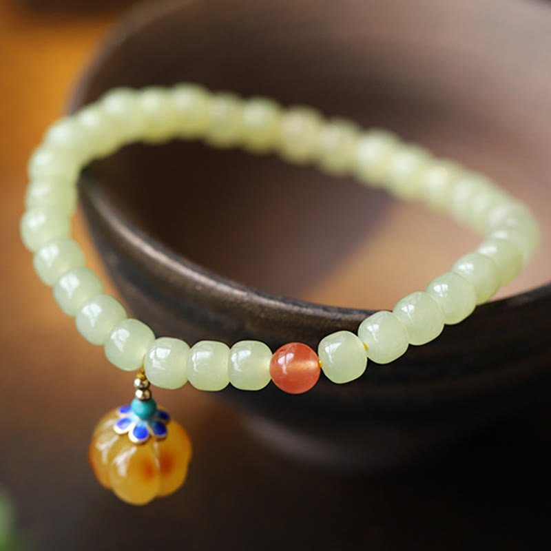 Bracelet de prospérité en cristal d'agate rouge et d'ambre en jade naturel Hetian