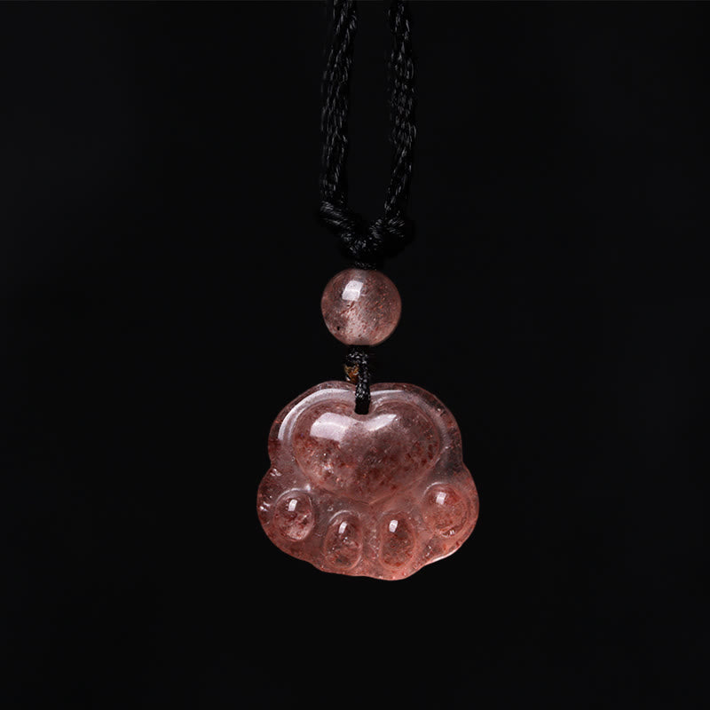 Collier pendentif de guérison en forme de patte de chat avec quartz fraise et Buddha Stones - image 2