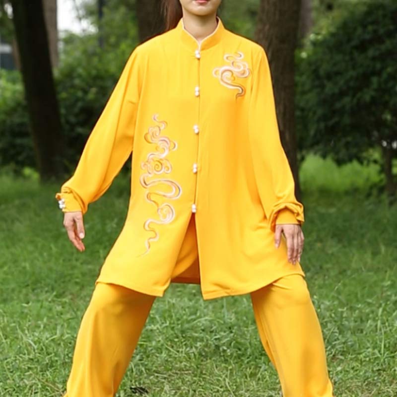 Ensemble de vêtements unisexe avec broderie de Buddha Stones et nuages de bon augure, méditation, prière, spirituel, zen, tai-chi, qigong