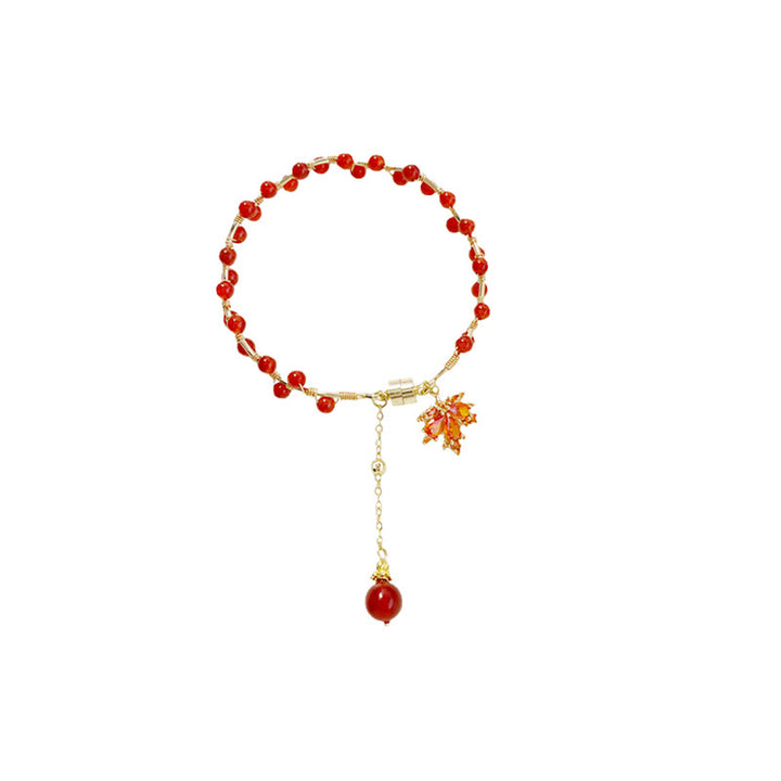 Bracelet porte-bonheur en forme de feuille d'érable rouge Buddha Stones