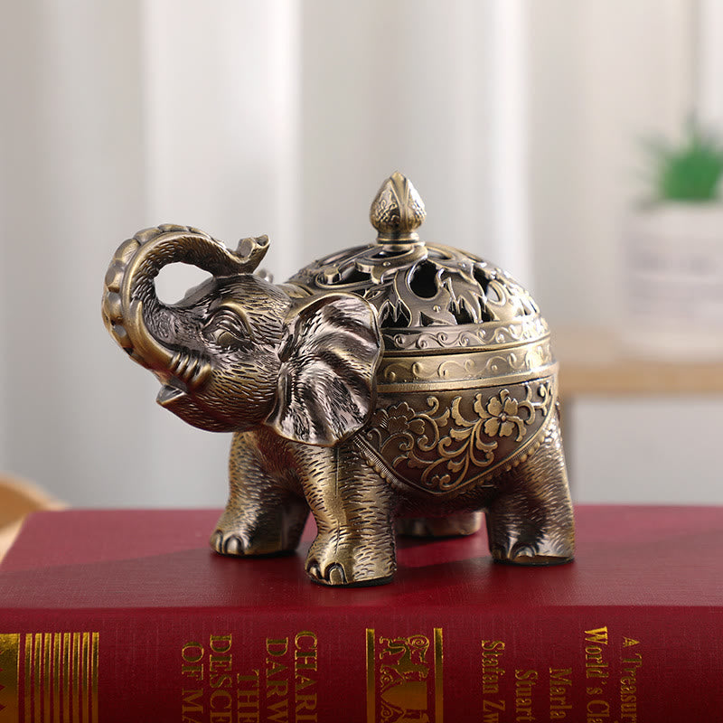 Porte-encens en alliage avec Buddha Stones et éléphant, décoration de la maison, brûleur d'encens