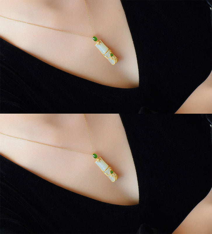 Collier pendentif de protection en bambou et jade blanc et jade cyan Buddha Stones - image 8