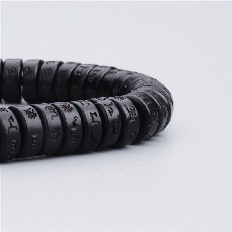 Bracelet tibétain en perles de noix de coco Buddha Stones gravées, mantra Om Mani Padme Hum, bonheur