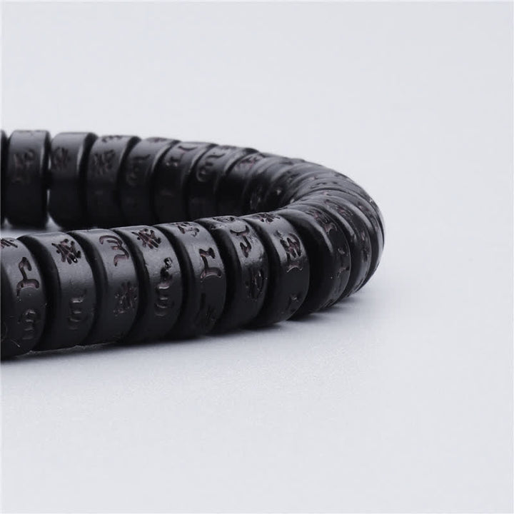 Bracelet tibétain en perles de noix de coco Buddha Stones gravées, mantra Om Mani Padme Hum, bonheur