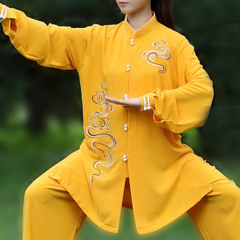 Ensemble de vêtements unisexe avec broderie de Buddha Stones et nuages ​​de bon augure, méditation, prière, spirituel, zen, tai-chi, qigong - Orange - US12，UK/AU16，EU44 (3XL) - image 0