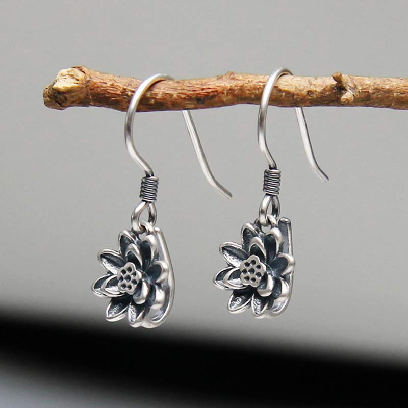 Boucles d'oreilles Buddha Stones en argent sterling 925 en forme de fleur de lotus - image 2