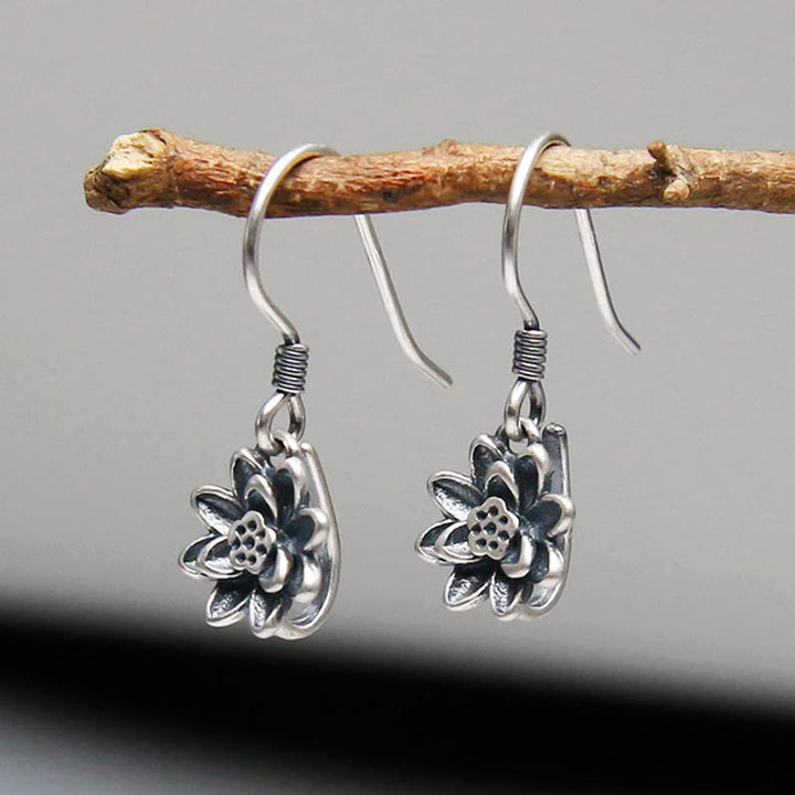 Boucles d'oreilles Buddha Stones en argent sterling 925 en forme de fleur de lotus - image 2