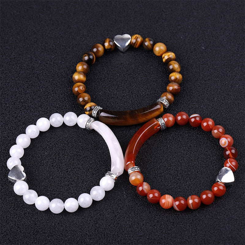 Bracelet unisexe en forme de cœur avec perles en cristal naturel