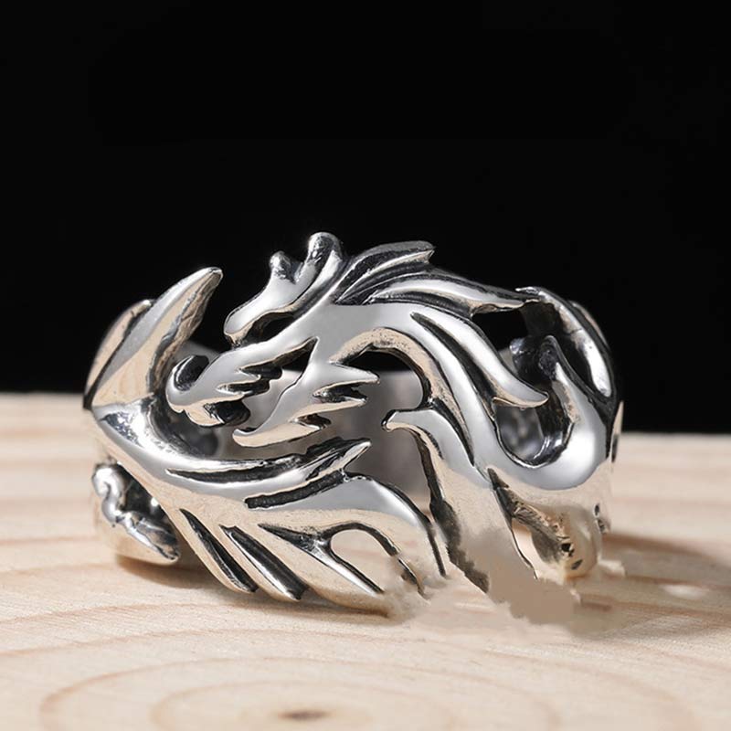 Bague ajustable avec force de protection et motif dragon et Buddha Stones - image 1