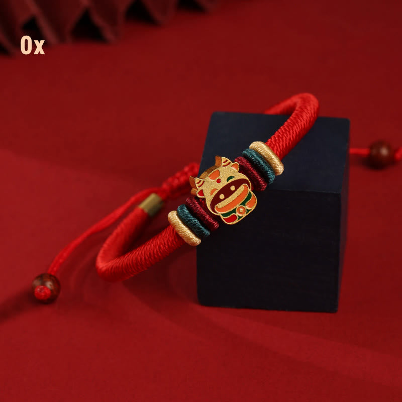 Bracelet tressé rouge en argent sterling 925 fait main avec Buddha Stones Année du Dragon, joli signe du zodiaque chinois - Bœuf (tour de poignet 14-19 cm) - image 11