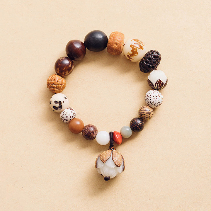 Bracelet Mala en Buddha Stones, graines de Bodhi, lotus, sagesse, paix