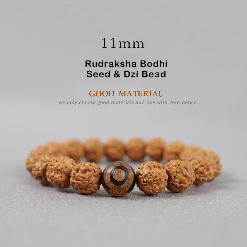 Bracelet de richesse en Buddha Stones tibétaines Rudraksha Bodhi Seed Dzi Bead Amber Turquoise - 11 mm - Graine de Rudraksha Bodhi et perle Dzi - image 17