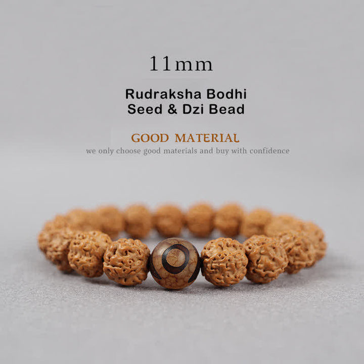 Bracelet de richesse en Buddha Stones tibétaines Rudraksha Bodhi Seed Dzi Bead Amber Turquoise - 11 mm - Graine de Rudraksha Bodhi et perle Dzi - image 17