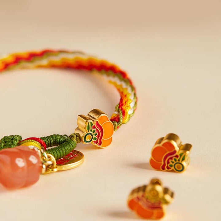 Bracelet tressé en corde avec nœud de force et de réincarnation en agate rouge et Buddha Stones