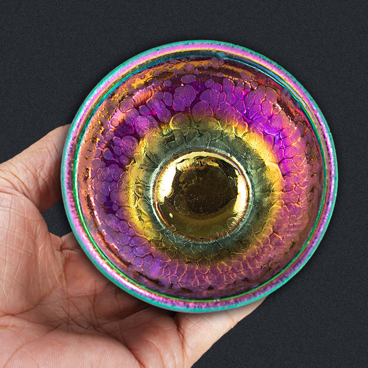 Tasse à thé chinoise Jianzhan en céramique faite à la main avec Buddha Stones et arc-en-ciel