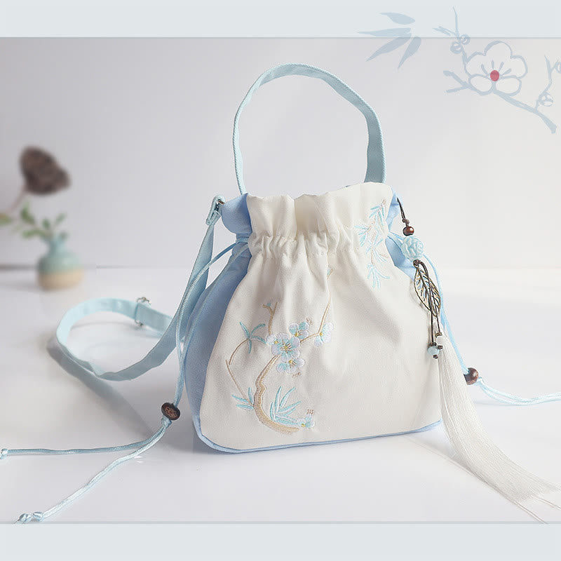 Sac à main en toile brodé à la main avec Buddha Stones et fleurs