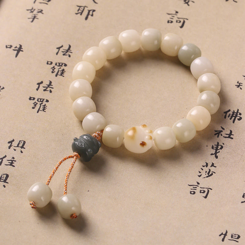 Bracelet de paix en forme de patte de chat avec graines de Bodhi et chat porte-bonheur en Buddha Stones - Graine de Bodhi Chat Vert - image 1