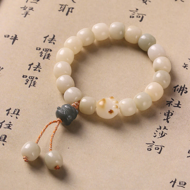 Bracelet de paix en forme de patte de chat avec graines de Bodhi et chat porte-bonheur en Buddha Stones - Graine de Bodhi Chat Vert - image 1