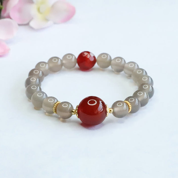 Bracelet Harmonie Agate Rouge Calcédoine Grise Naturelle Buddha Stones