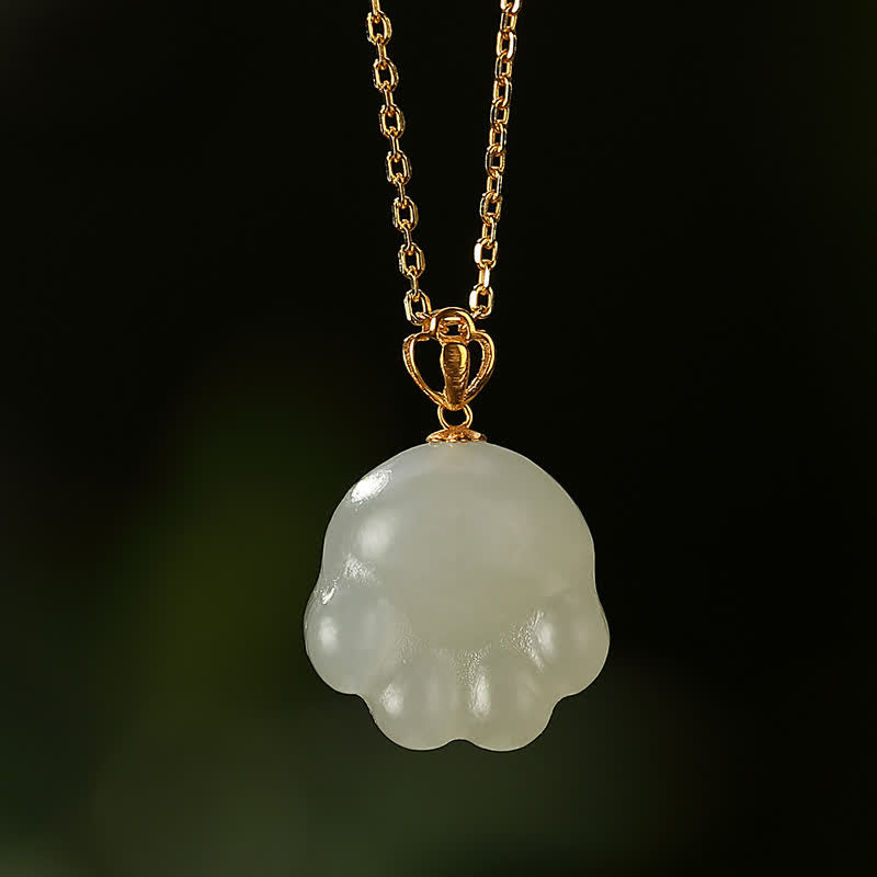 Collier avec pendentif porte-bonheur en argent sterling 925 et jade blanc Hetian en forme de patte de chat mignon - image 2
