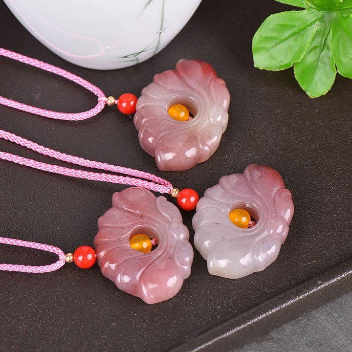 Collier avec pendentif en forme de fleur de lotus en jade de soie rose doré - image 6