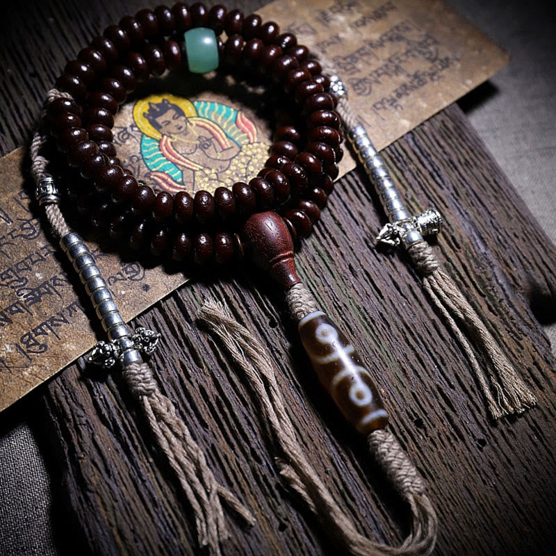Buddha Stones Bracelet d'harmonie Dorje en cuivre avec 108 perles de Mala en perles de Bodhi violettes à trois yeux