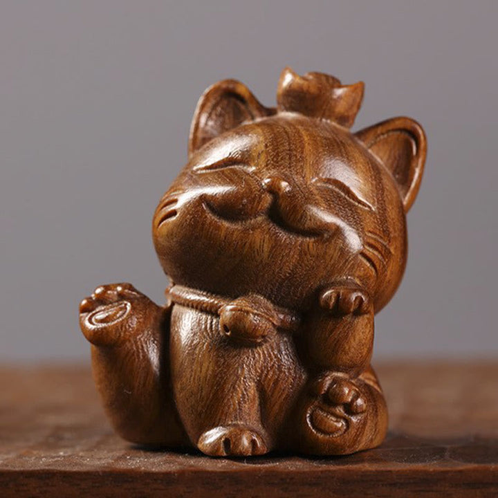 Mini lingot de bois de santal vert en Buddha Stones, chat porte-bonheur sculpté, décorations de bureau pour la paix - image 3