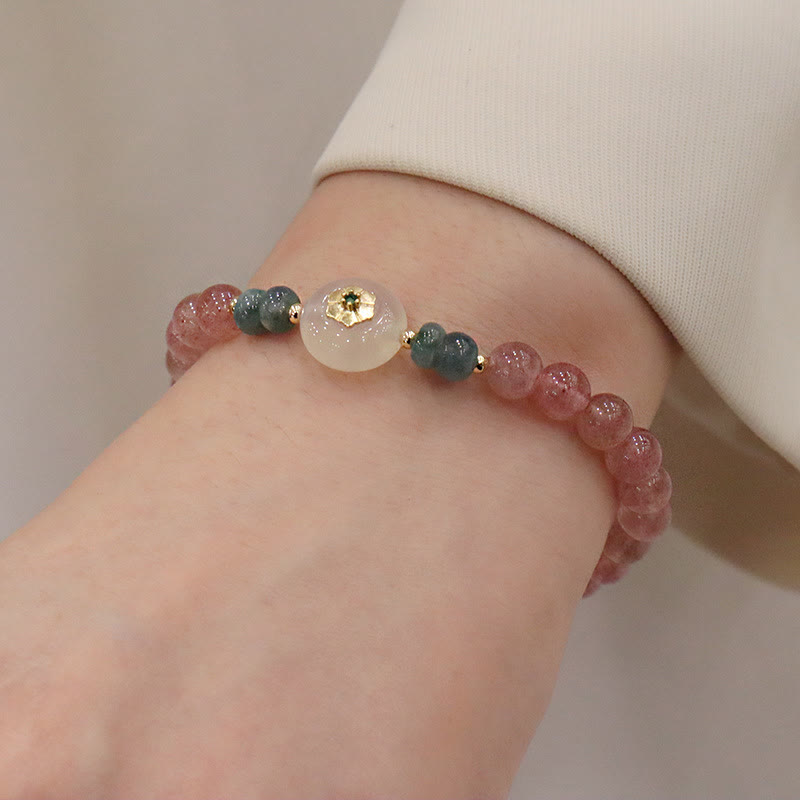 Bracelet de guérison en jade calcédoine et quartz fraise naturel Buddha Stones