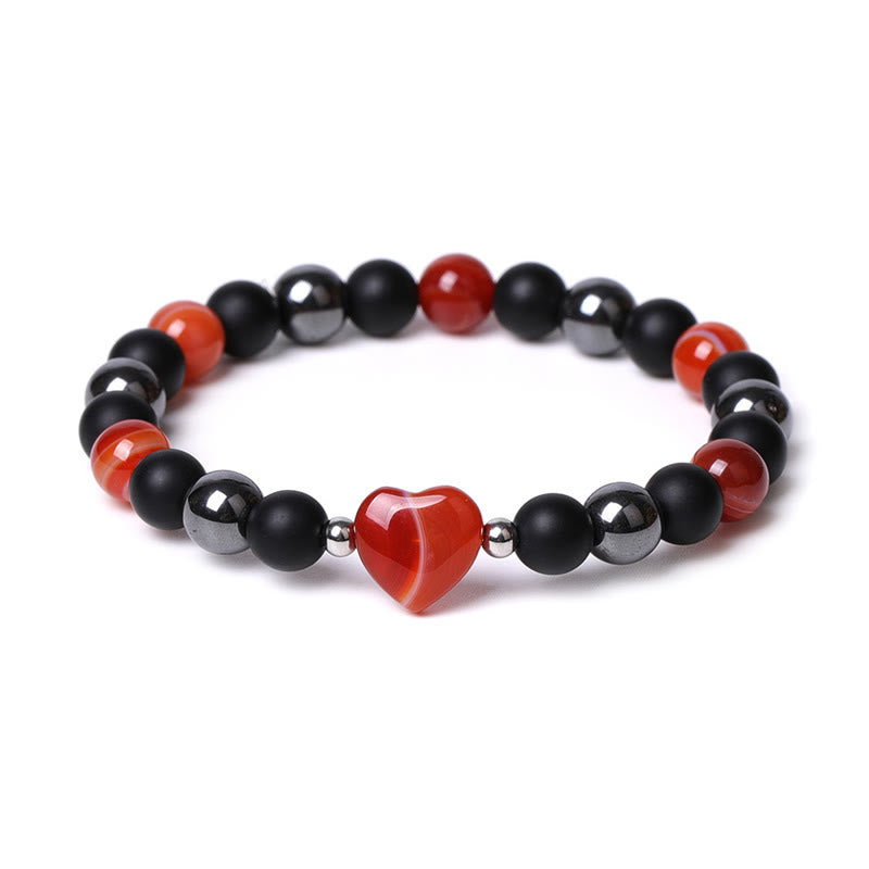 Bracelet de protection en forme de cœur Buddha Stones pierre d'onyx noir et œil de tigre en cristal