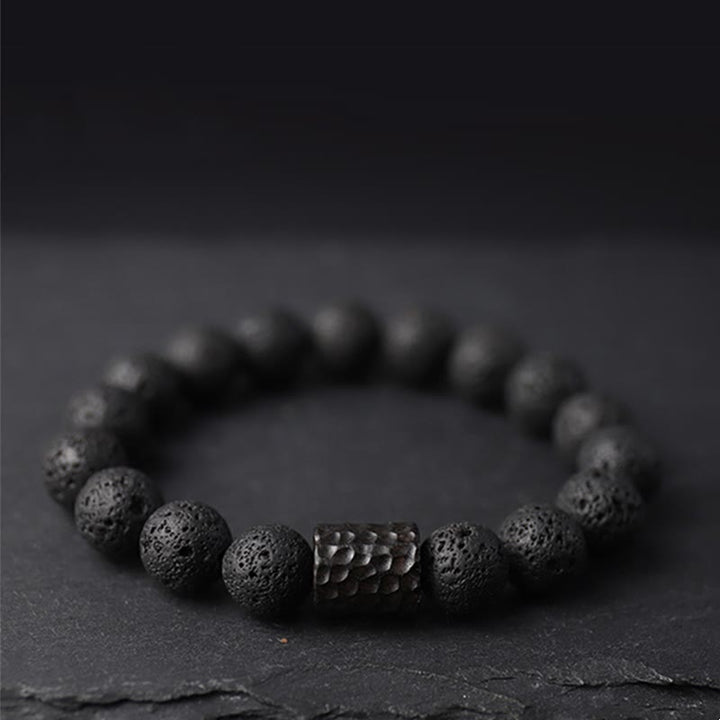 Bracelet de guérison en pierre de lave et bois d'ébène avec œil de tigre