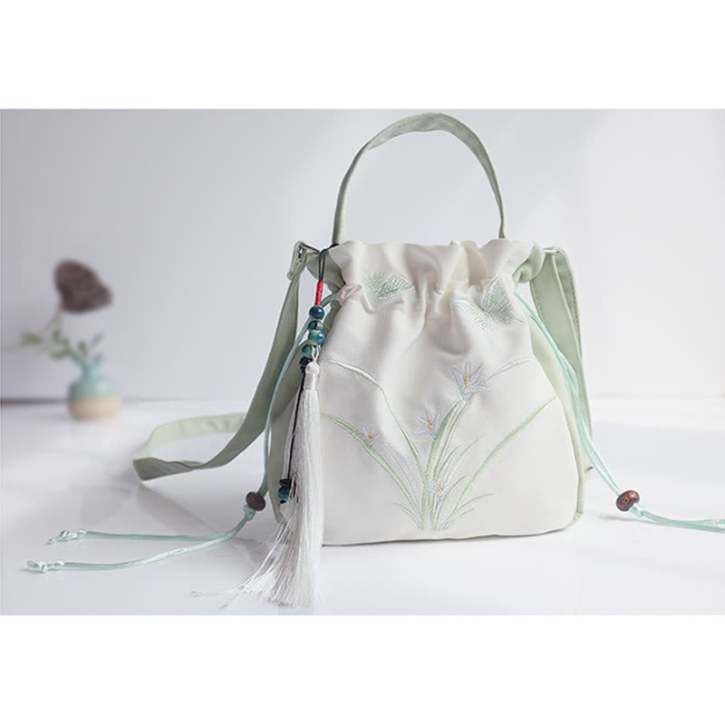 Sac à main en toile brodé à la main avec Buddha Stones et fleurs