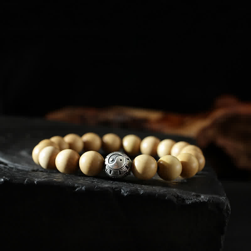 Bracelet tibétain en bois de pêcher, lotus, cinabre, Bagua, Yin Yang, porte-bonheur et richesse