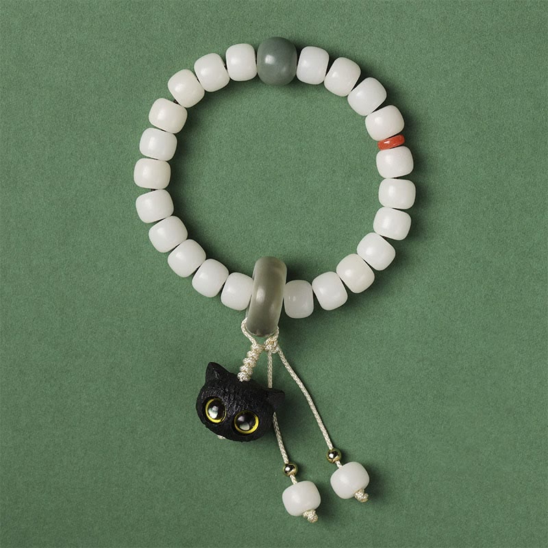 Bracelet en Buddha Stones en graines de Bodhi naturelles en bois noir africain avec joli chat et breloque pour la paix et l'harmonie - image 5