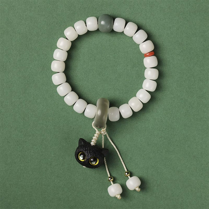 Bracelet en Buddha Stones en graines de Bodhi naturelles en bois noir africain avec joli chat et breloque pour la paix et l'harmonie - image 5